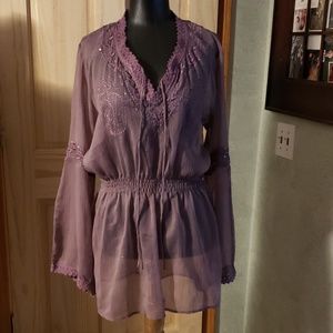 Bisou Bisou FLIRTY PULL OVER SHEER SHIRT XL